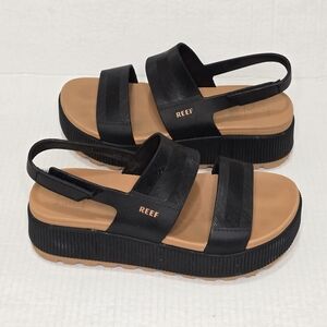 Reef Water Vista Higher Sandals Women's Size 8 Black Tan Platform Vacation